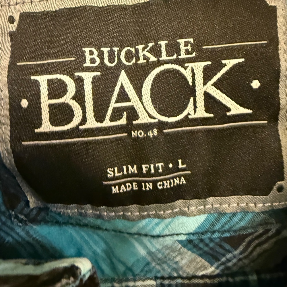 Buckle Black Brand Teal Blue Plaid Men's Shirt Sz L slim
Fit snap buttons - Picture 8 of 12